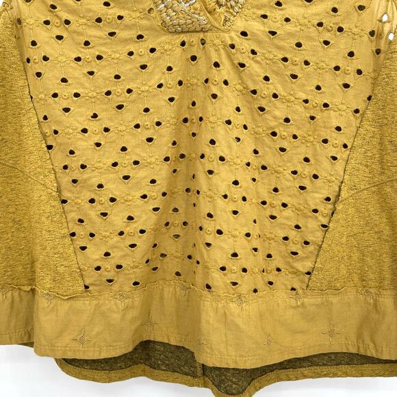Anthropologie Akemi + Kin Cadiz Top Size XS Gold Yellow Embroidered Eyelet Boho - Picture 11 of 16